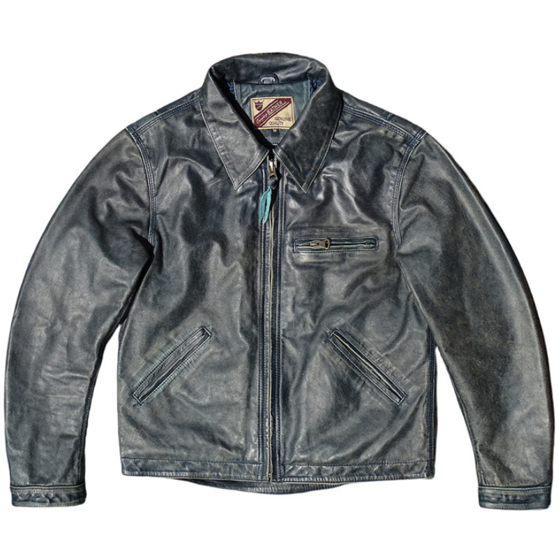 Jaqueta de couro americana vintage estilo Detroit, roupa de trabalho com núcleo de chá envelhecida em enzimas para moda casual masculina