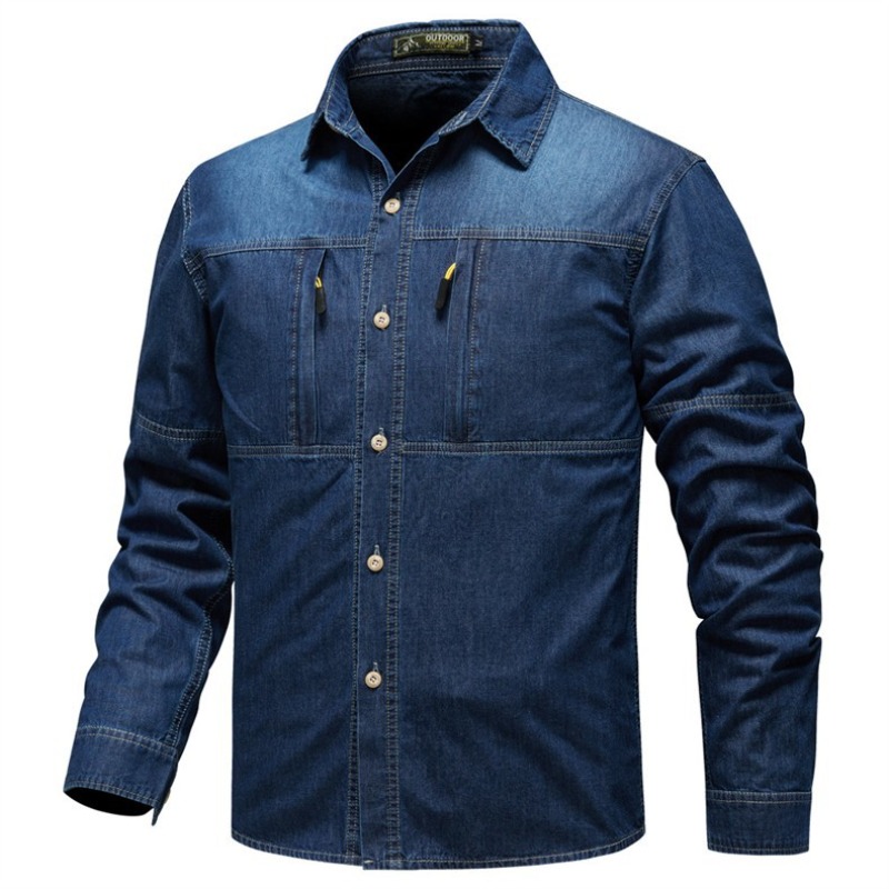 Neue Modische Herren Langarm-Jeanshemden in Blau, Trendige Klassische Denim-Hemden, Hochwertige Baumwoll-Shirts für Männer, Komfortabel und Minimalistisch