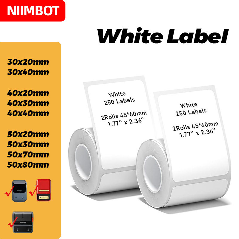 Niimbot-rollo de papel de impresora B21, B1, B3S, papel de impresión de pegatinas blancas, rollos de etiquetas adhesivas a prueba de agua y aceite a prueba de roturas