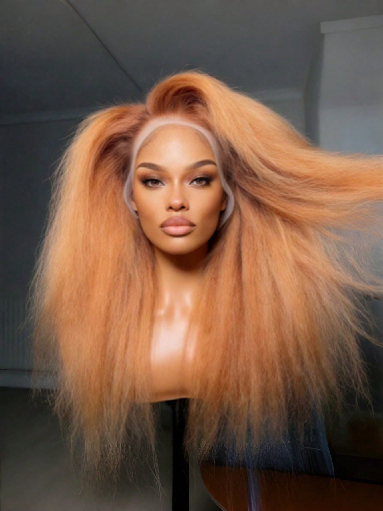 Perruques Lace Frontal 13x4 HD Transparentes, Cheveux Humains Raides Kinky Straight Yaki, Ombré Blond Miel 200%, Pré-épilées 4/27 pour Femmes