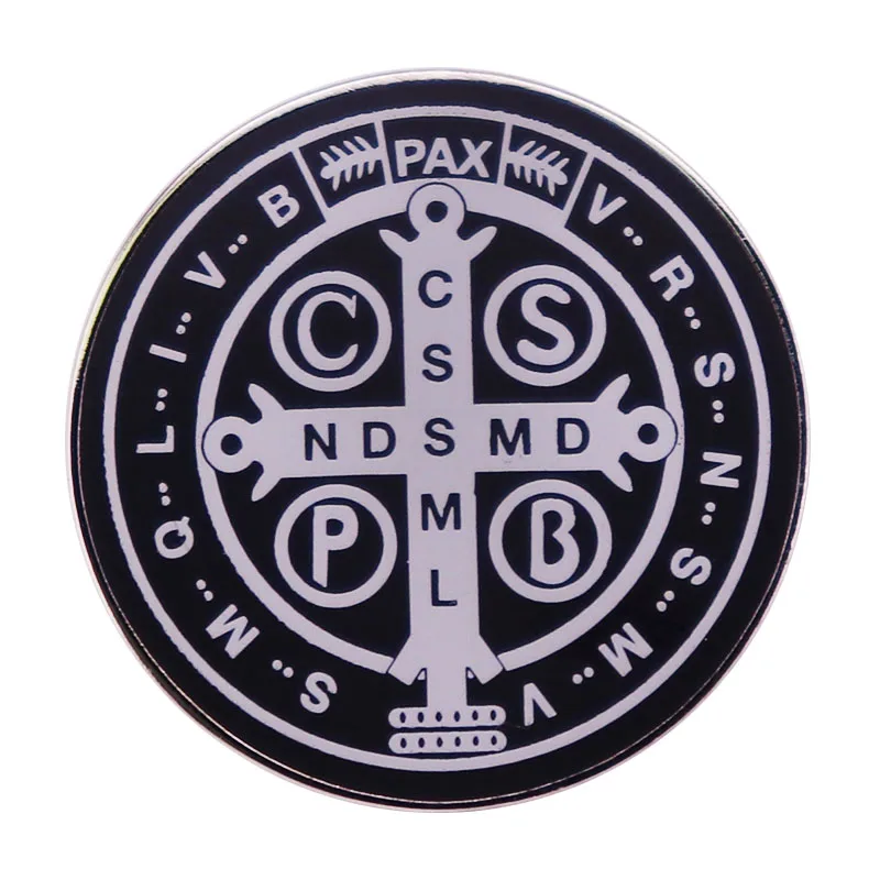 Religious T. Saint Benedict Holy Cross Catholic Button Metal Badge Enamel Pin
