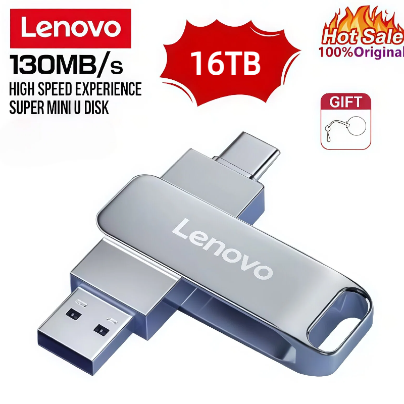 Lenovo 16 ТБ 8 ТБ USB 3.2 Флэш-накопители U Диск Высокоскоростной металлический флэш-накопитель Водонепроницаемый Type-C Memoria USB-накопители 4 ТБ 2 ТБ 1 ТБ