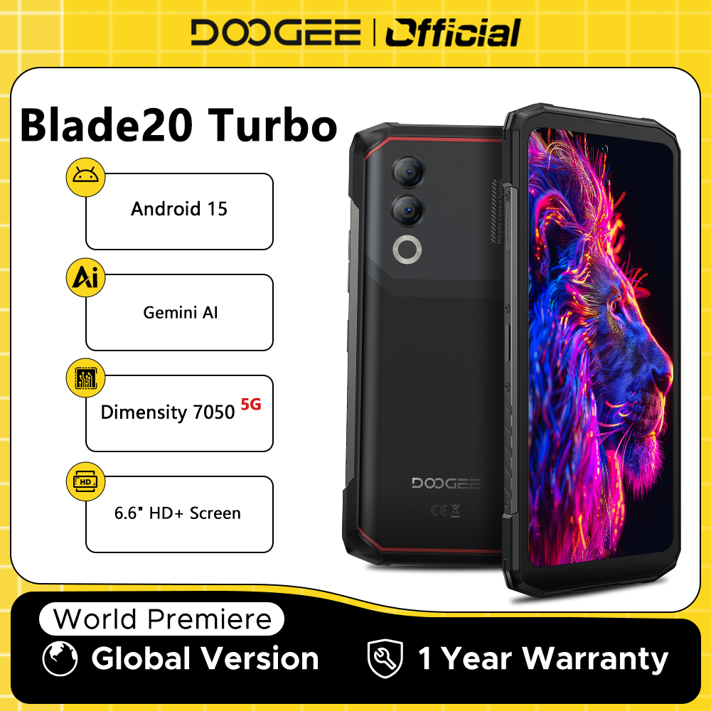 【Marca +】Estreia mundial DOOGEE Blade20 Turbo 5G Telefone robusto Android 15 Gemini Al 6,6 '' HD + 8GB 256GB AI Câmera dupla