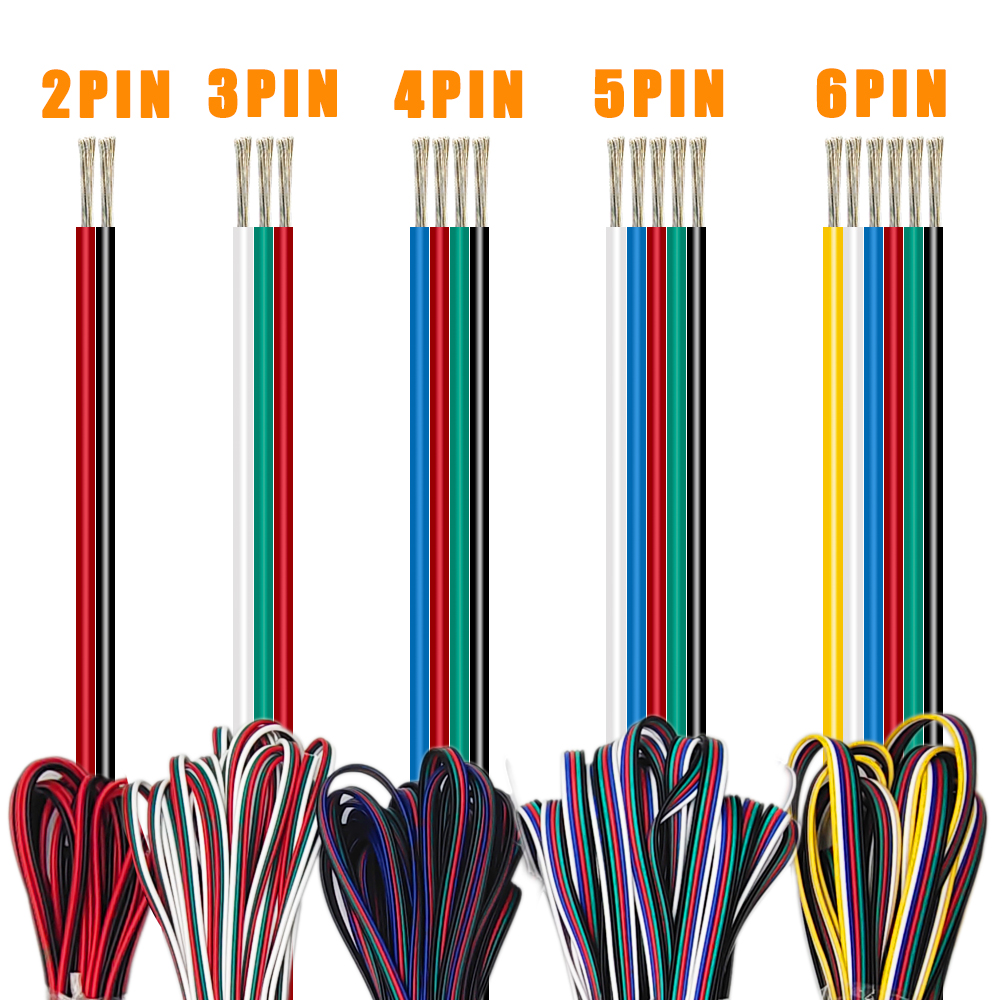 1m/5m/10m 2PIN 3PIN 5PIN 6PIN LED Wire Cable 22AWG Przedłużacz przewodów elektrycznych do WS2812B WS2811 5050 RGB RGBW LED Strip Light