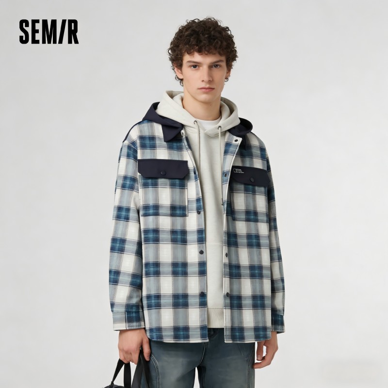 Semir Herrenjacke Kariert 2026 Abnehmbare Kapuze Outdoor Urban Casual Alltagsstil Weich Bequem Tägliche Kleidung Trendig