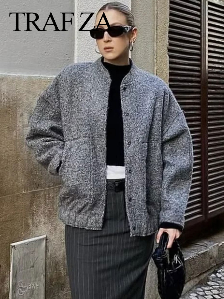 HH dames elegante effen jas knop lange mouw zak bommenwerper 4-kleuren jas vrouwelijke lente casual losse streetwear jassen