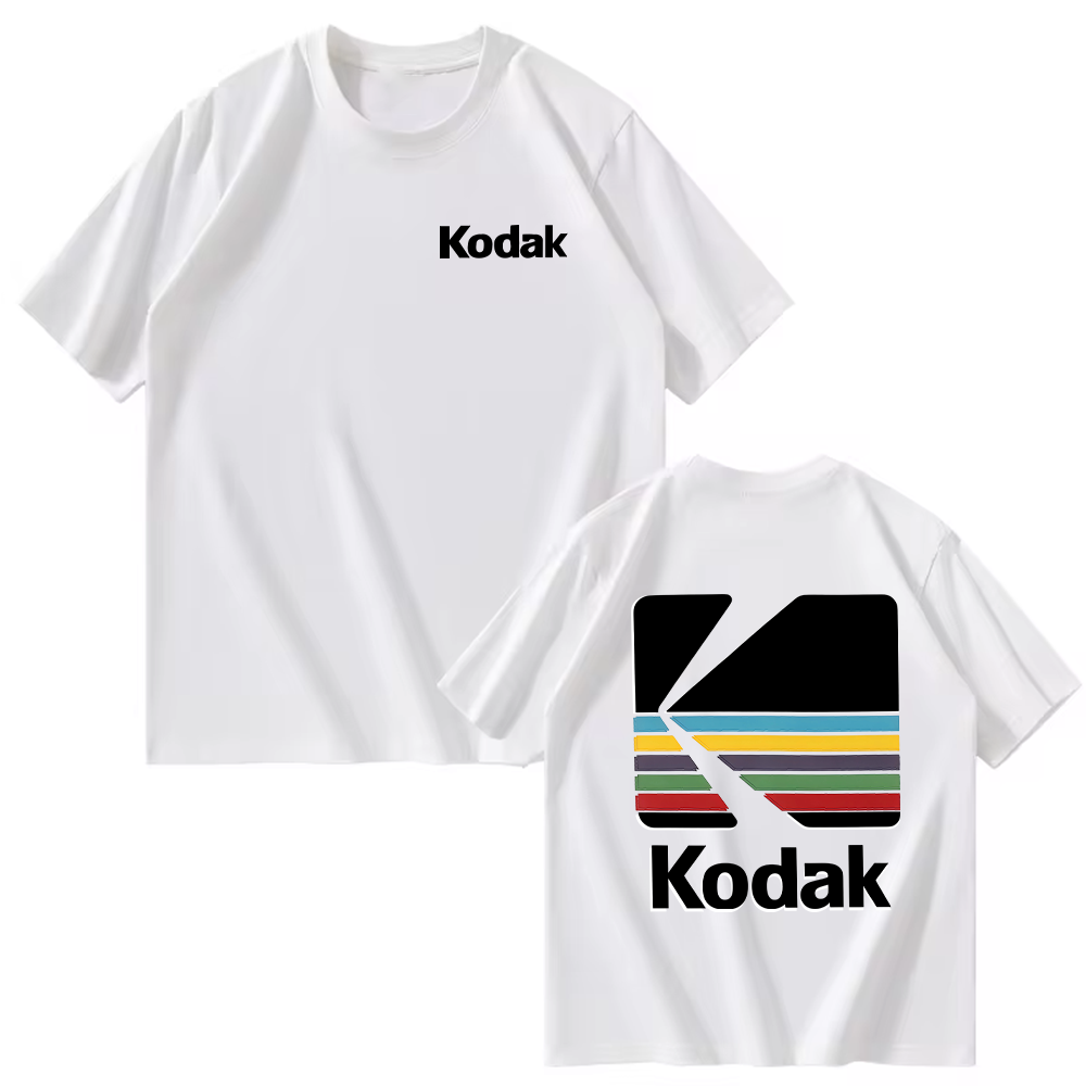 Kodak verano marca superventas 100% algodón Color sólido versátil hombres camiseta diario Casual absorbente de sudor transpirable manga corta