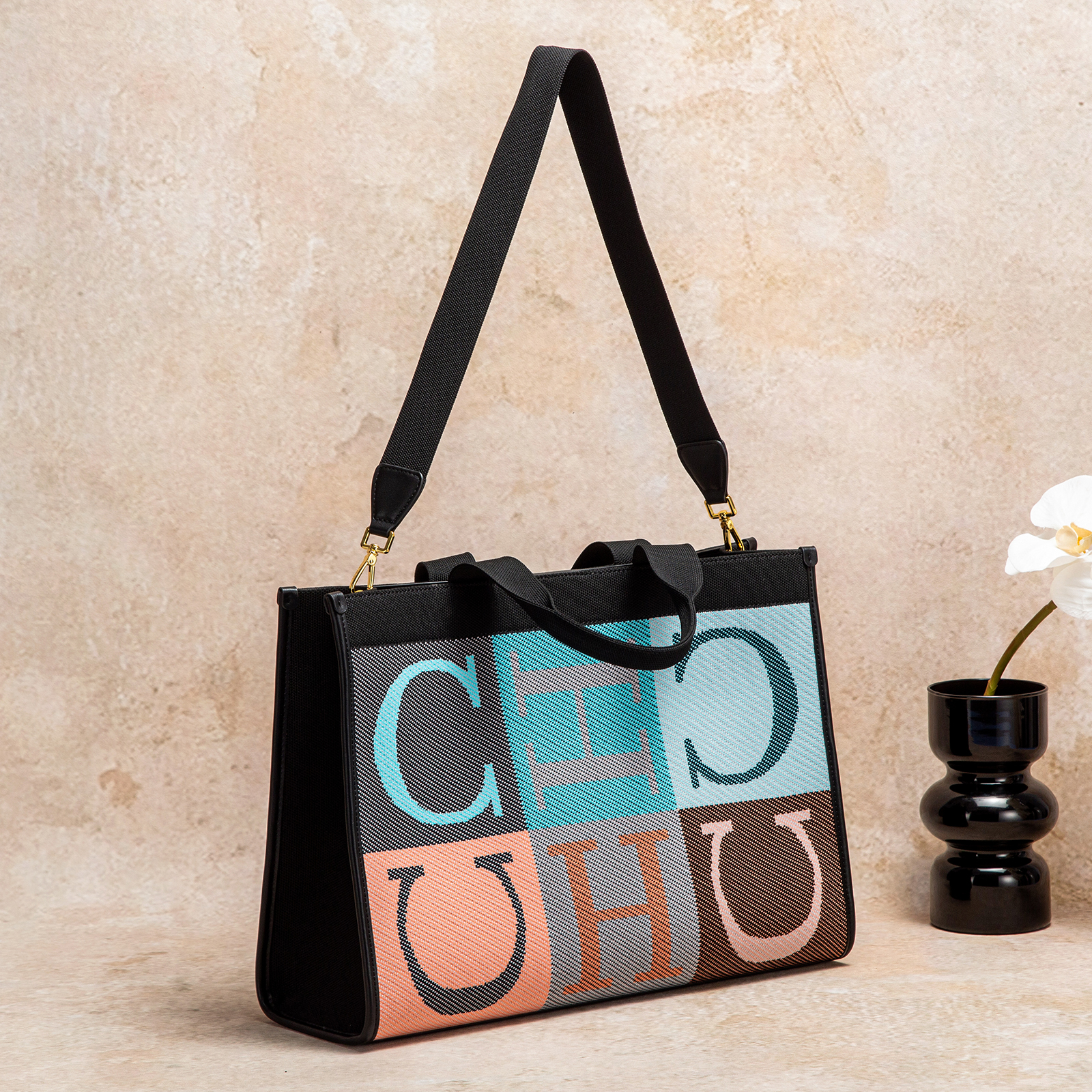 CHCH Damesdraagtas Nieuwe Letter Eco-vriendelijke Handtas met grote capaciteit Mama Boodschappentas 42 * 12 * 31 cm