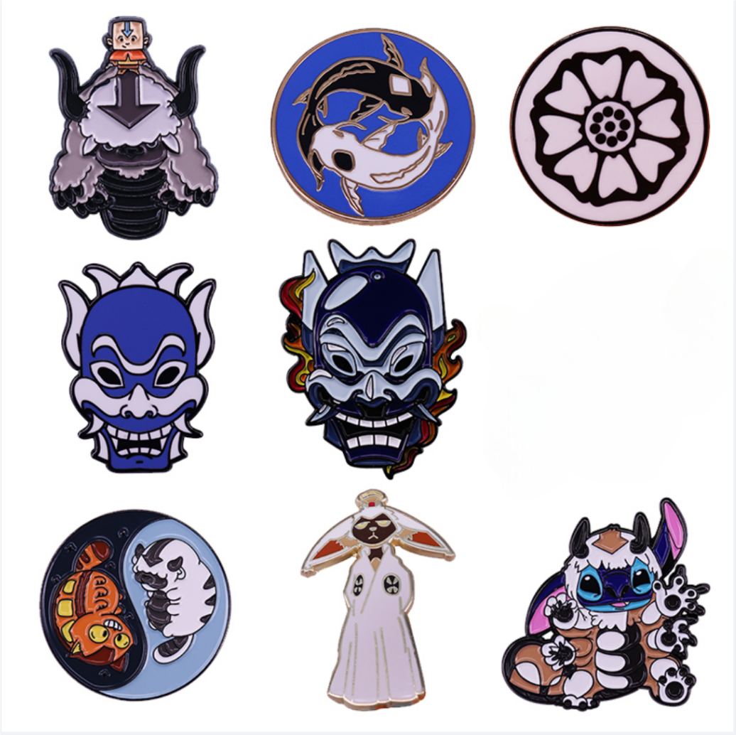 Avatar Last Airbender emaliowana przypinka Tui i La Appa Aang przypinki książę Zuko niebieski duch maska ​​Kabuki broszka odznaka