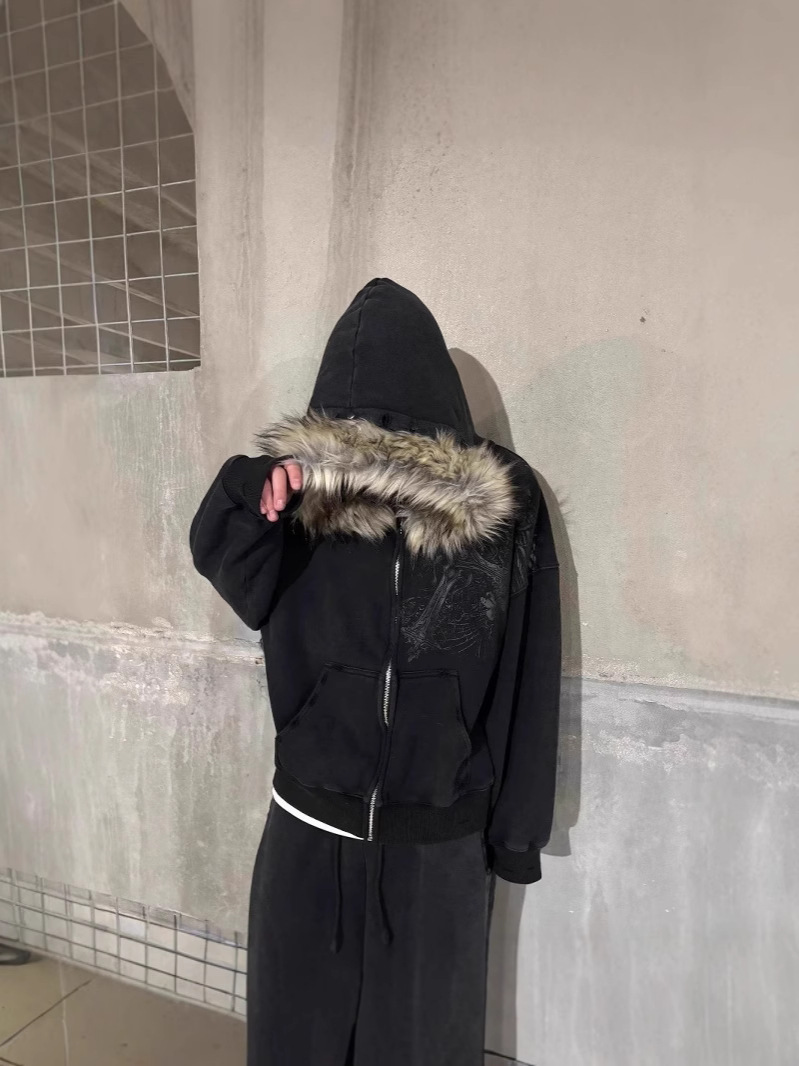 Moletom com Capuz de Estilo Y2K para Mulheres, Estilo Harajuku, com Gola de Pelo Sintético, Roupas Gráficas Hip Hop Punk Gótico, Novo 2025