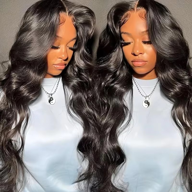 Naturalna Czarna Peruka typu Lace Front 13x4 HD z Przezroczystą Siatką, Brazylijskie Włosy Naturalne, Wstępnie Wyrwane, Body Wave, Gęstość 180%, Peruka Lace Frontal