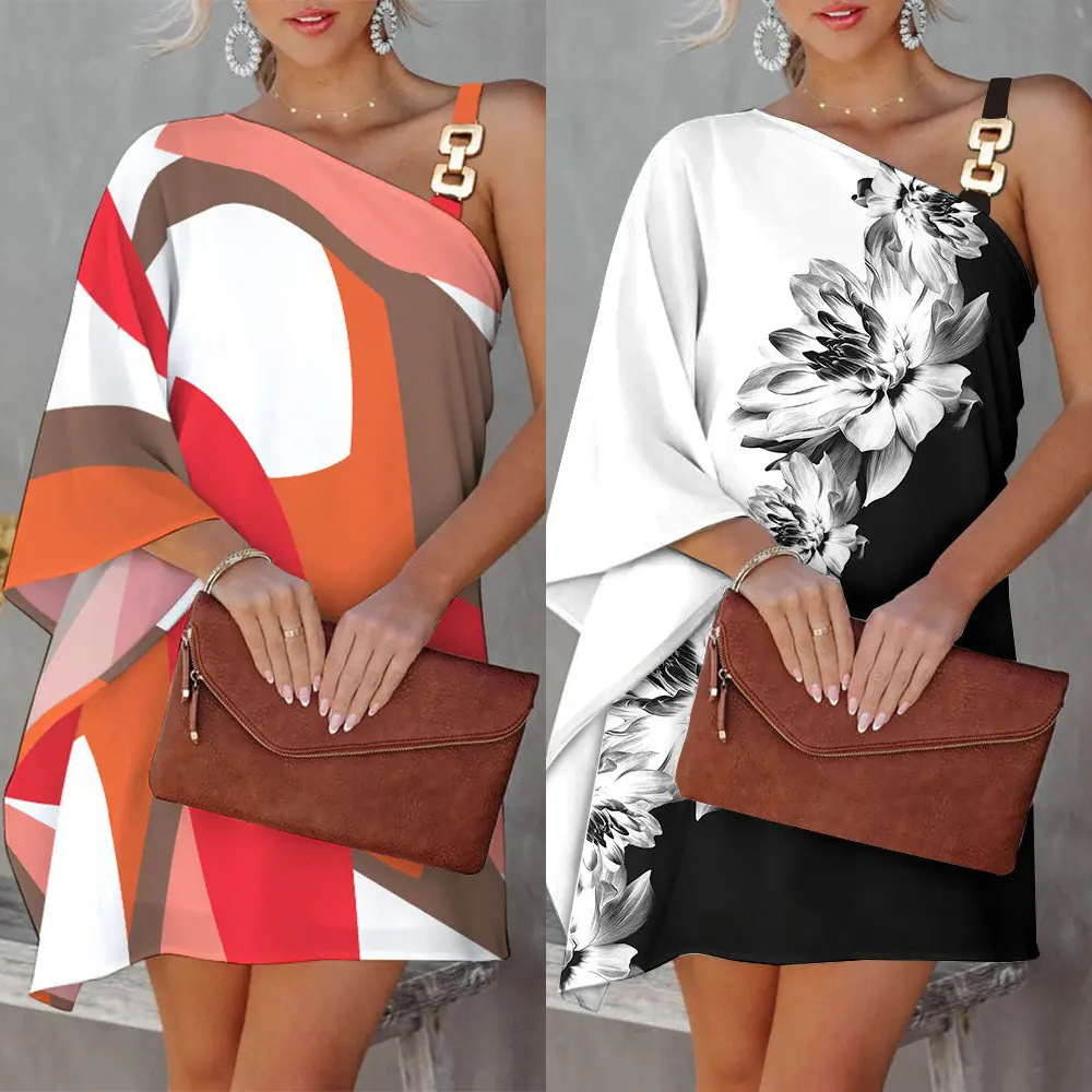 Vestido corto holgado de flores Vintage para mujer, minivestido Sexy con volantes, hombros descubiertos, camisola grande de verano para fiesta y playa