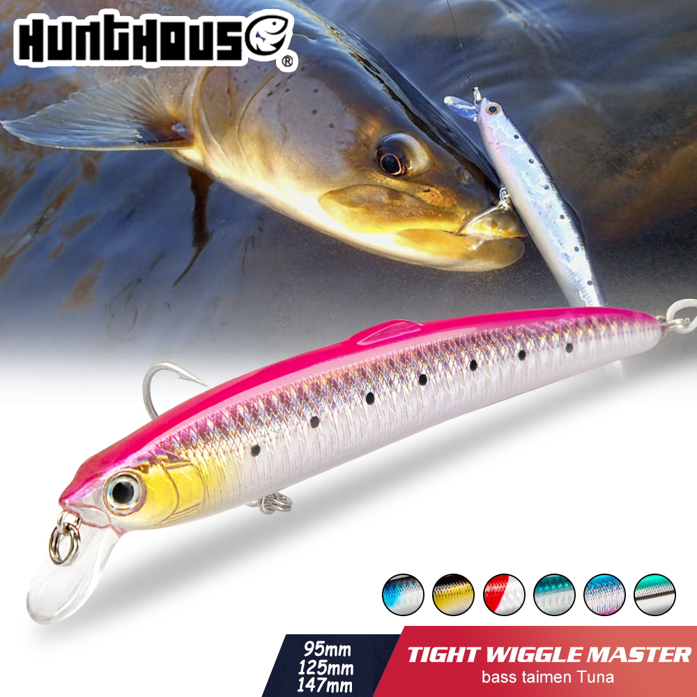 Przynęta pływająca Hunthouse Minnow do połowu morskiego, Jerkbait 95mm/8g 125mm/17.5g 147mm/27g, twarda przynęta na szczupaka, okonia morskiego, sprzęt wędkarski