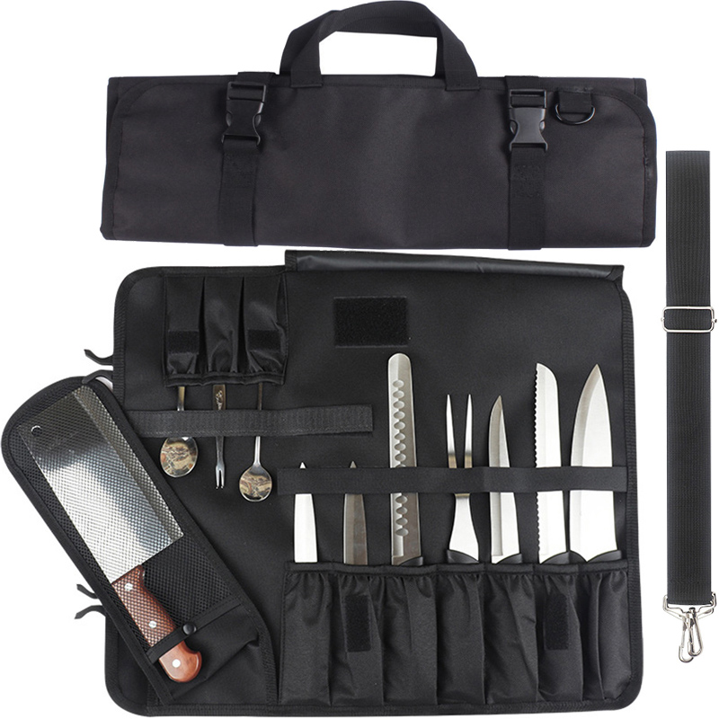 Bolsa para cuchillos de Chef de pícnic al aire libre con 16 ranuras, bolsa enrollable, Estuche de transporte plegable profesional, cortadora de cuchillos Santoku, bolsillos de almacenamiento