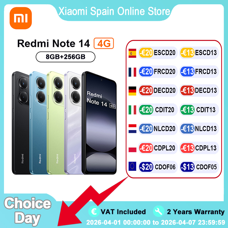 Xiaomi Redmi Note 14 4G, NFC, Helio G99-Ultra, Pantalla AMOLED de 6,67'', 120 Hz, Cámara IA de 108 MP, Cargador no Incluido