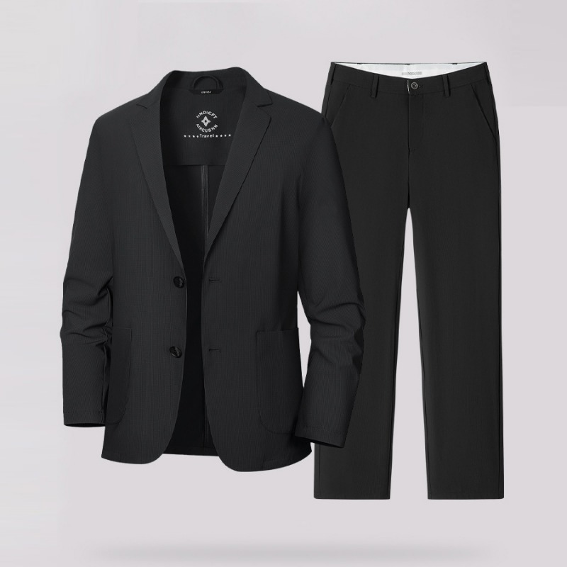 Conjunto de Verão Masculino KIDWHXR, Blazer Fino e Respirável com Proteção Solar, Calça de Corte Reto, Conjunto Casual de Negócios em 2 Peças