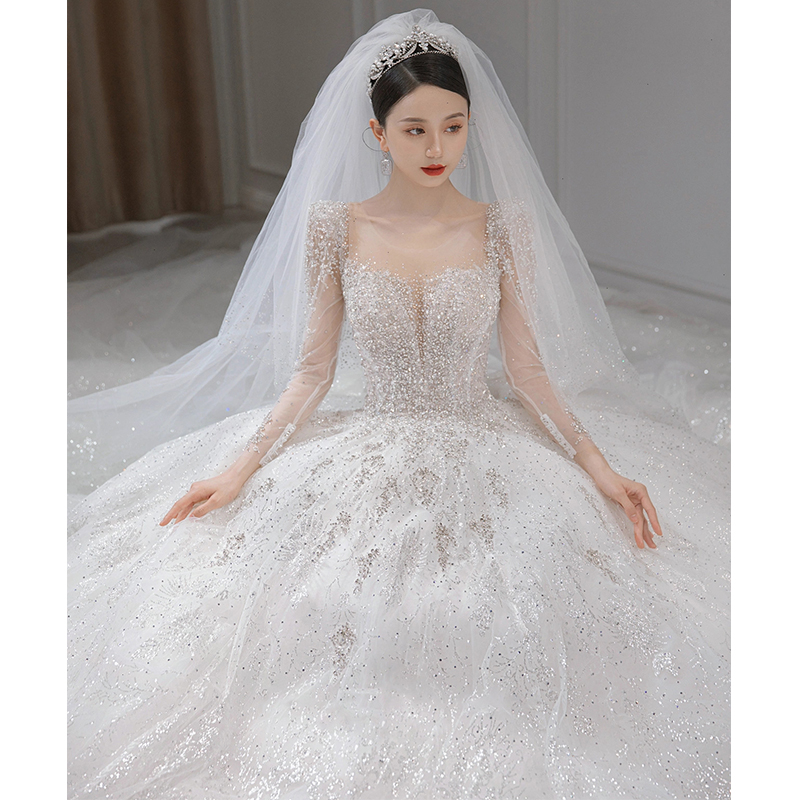ชุดแต่งงานแขนยาว Luxury High-End ลูกไม้เลื่อม Ball Gown คลาสสิก Robe De Mariee สำหรับผู้หญิง Vestido De noiva ปรับแต่ง