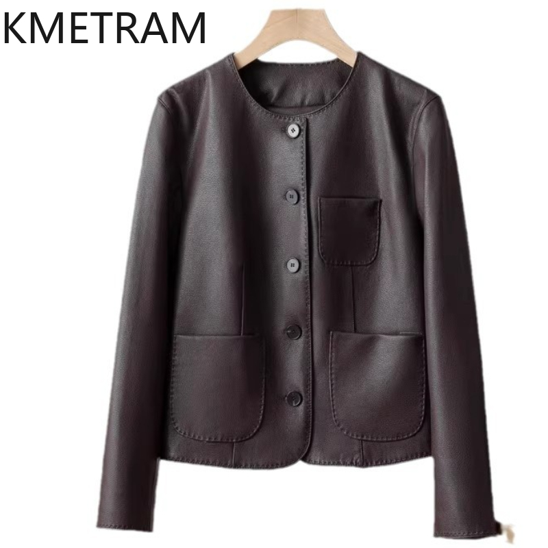 女性のための本革のジャケット,シープスキンの最初の層,短い豪華なコート,秋冬の服,100%,新しいコレクション2021