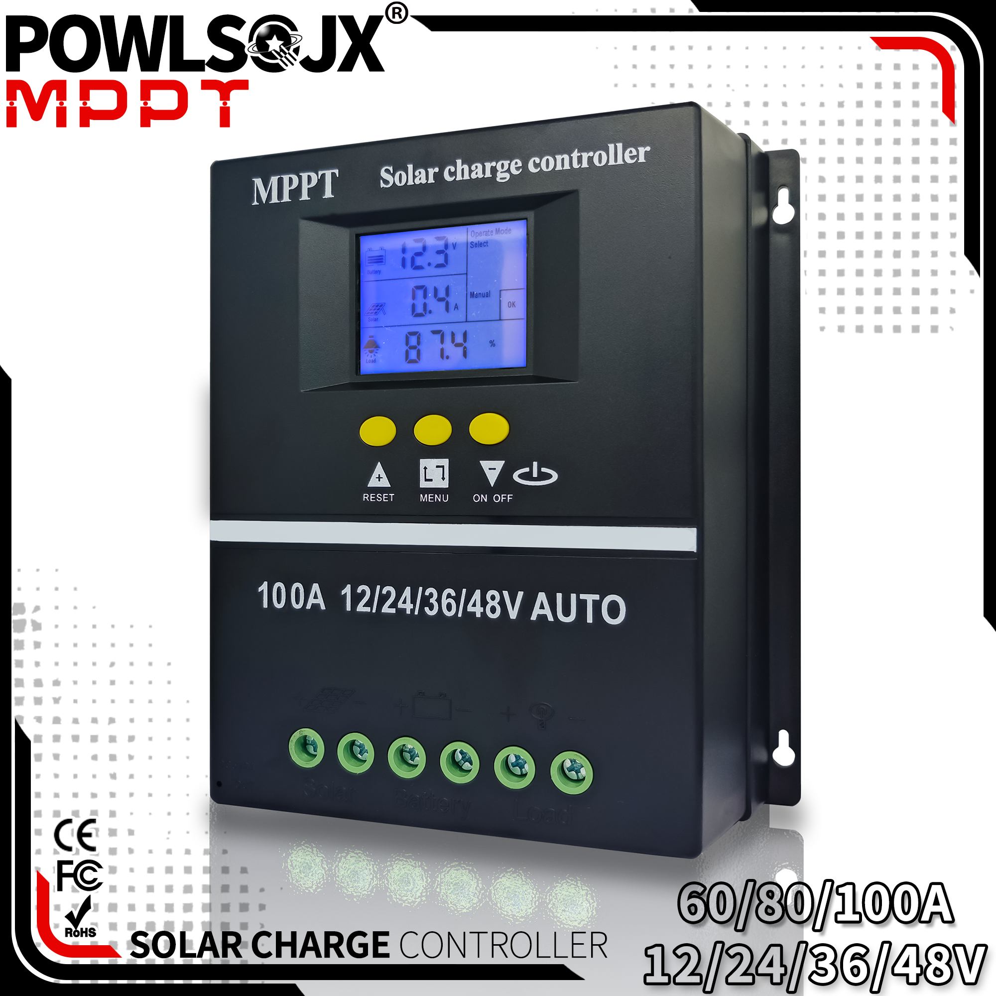 POWLSOJX MPPT 100A 80A 60A contrôleur de Charge solaire 12V 24V 36V 48V panneau solaire plomb acide/Lithium régulateur de batterie double USB
