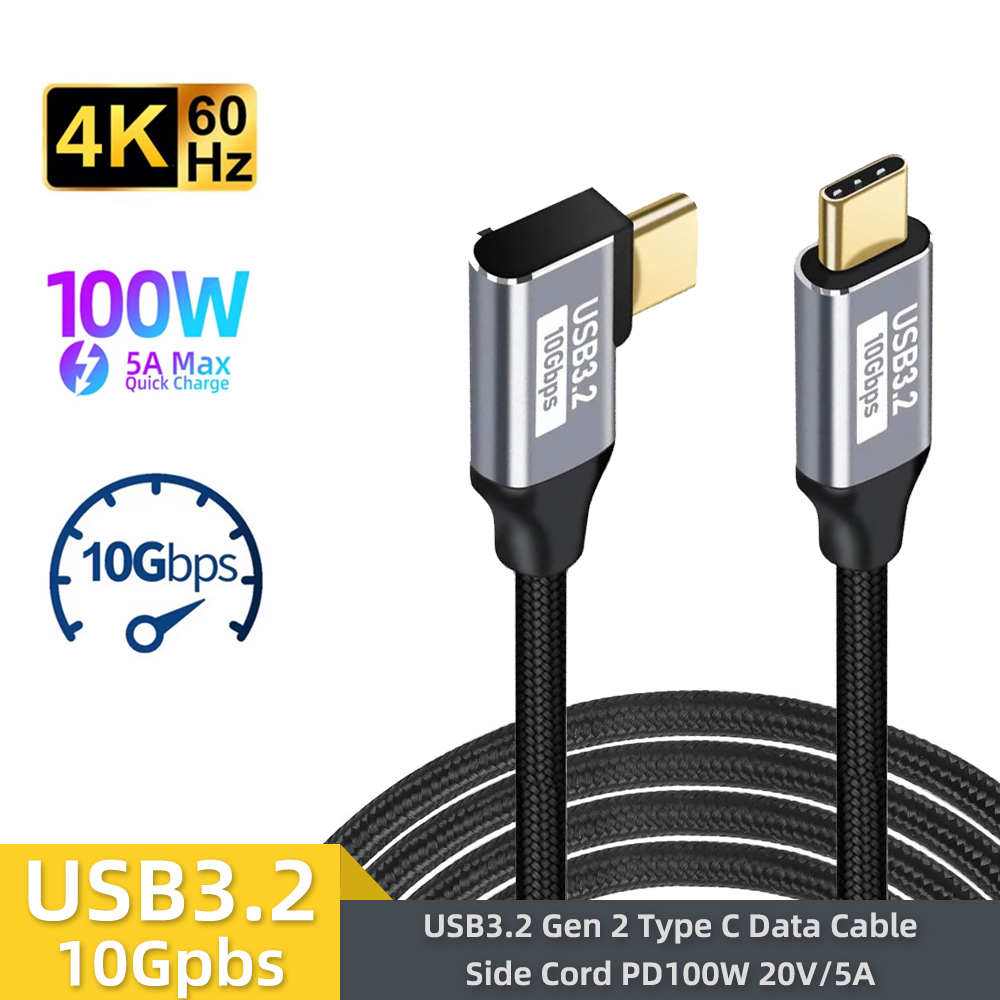 Cable de codo USB C tipo C a USB C 3 Gen2 Cable de 10Gbps PD 100W 5A carga rápida para MacBook 4k 60Hz Cable de vídeo 0,5/1/1,5/2/3M