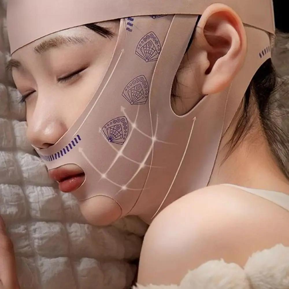 Máscara de Dormir Ajustável para Esculpir o Rosto com Faixa Elástica para Emagrecimento, Máscara Respirável para Cuidados com a Pele e Modelagem em V