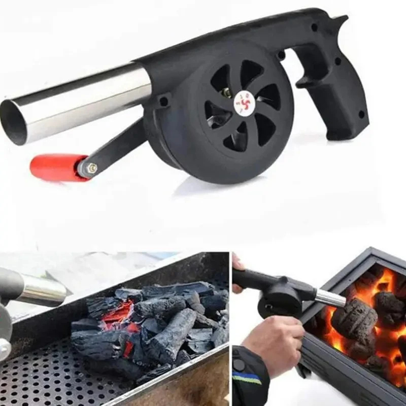 Manueller Grillventilator, tragbarer Handkurbel-Luftbläser für Camping, Picknick und Grillzubehör