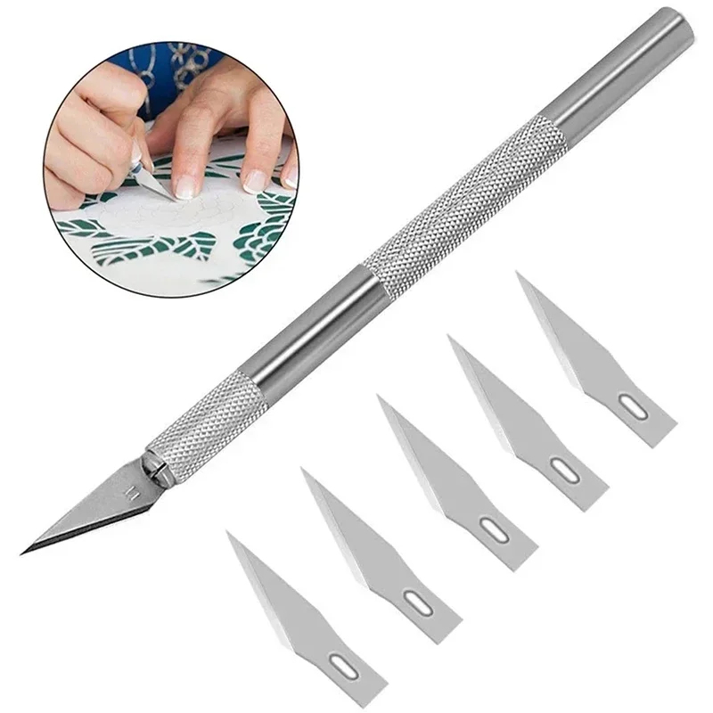 Juego de 1/2/3/4/5/6 Cuchillos de Metal Antideslizantes, Kit de Herramientas de Corte, Cuchillos para Grabado y Manualidades, para Reparación de Teléfonos Móviles, Herramientas Manuales para Bricolaje