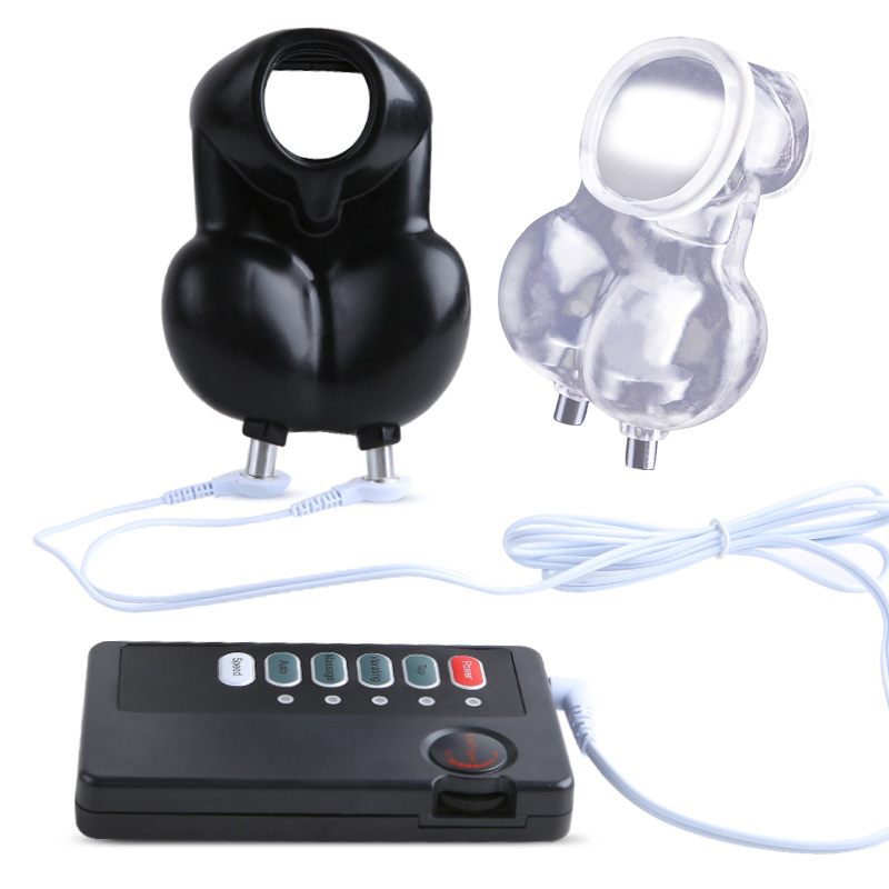 Porażenie prądem klatka Chastity jądro elektrostymulator Bdsm Bondage Cock moszna rękaw pierścień na penisa mężczyźni e-stim masturbacja zabawka