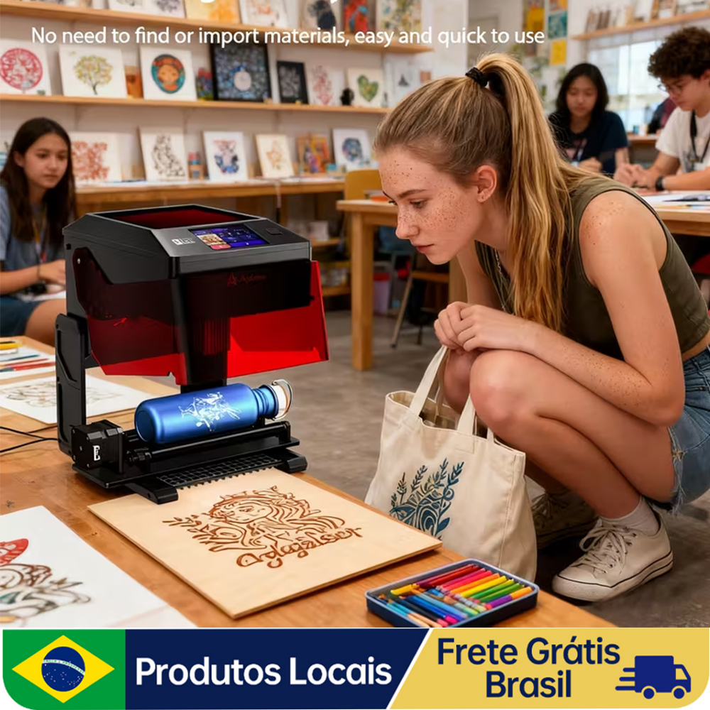 AlgoLaser Pixi 10W Tela Sensível Ao Toque Máquina de Gravura Inteligente com Rolo 100x100mm Área de Gravação DIY Ferramenta Artesanal para Férias Copo de Água