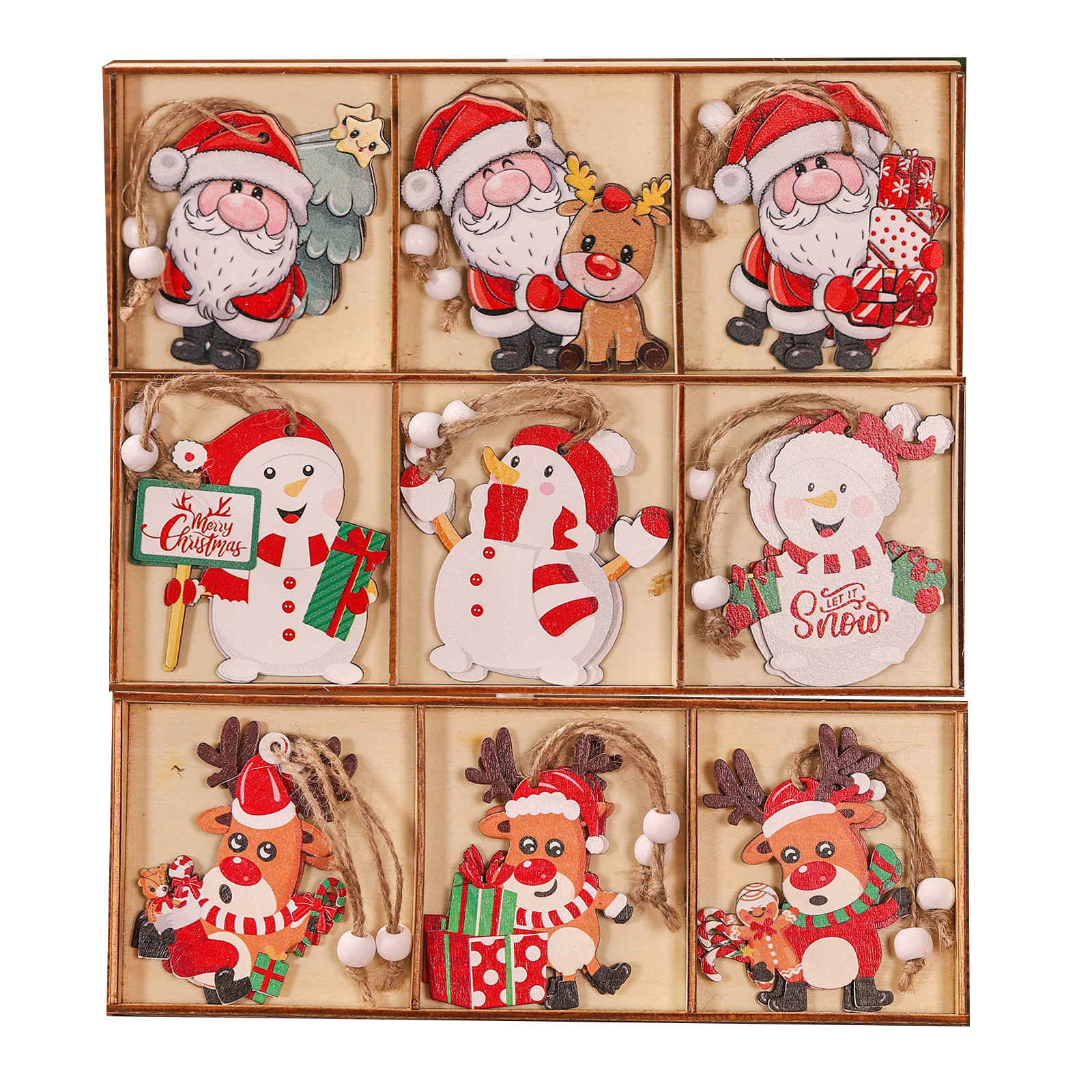 9 pçs de madeira papai noel pingente feliz natal decorações para casa navidad elk boneco de neve ornamentos decoração da árvore de natal noel ano novo