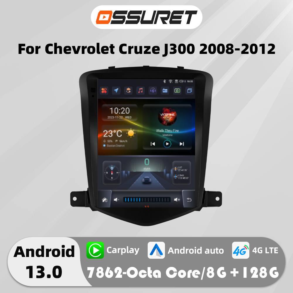 Radio Mobil Android 14 9.7 inci 7862 untuk Chevrolet Cruze J300 2008-2012, Pemutar Video Multimedia, 4G Carplay, GPS Navi, Stereo, Kamera 360, SWC