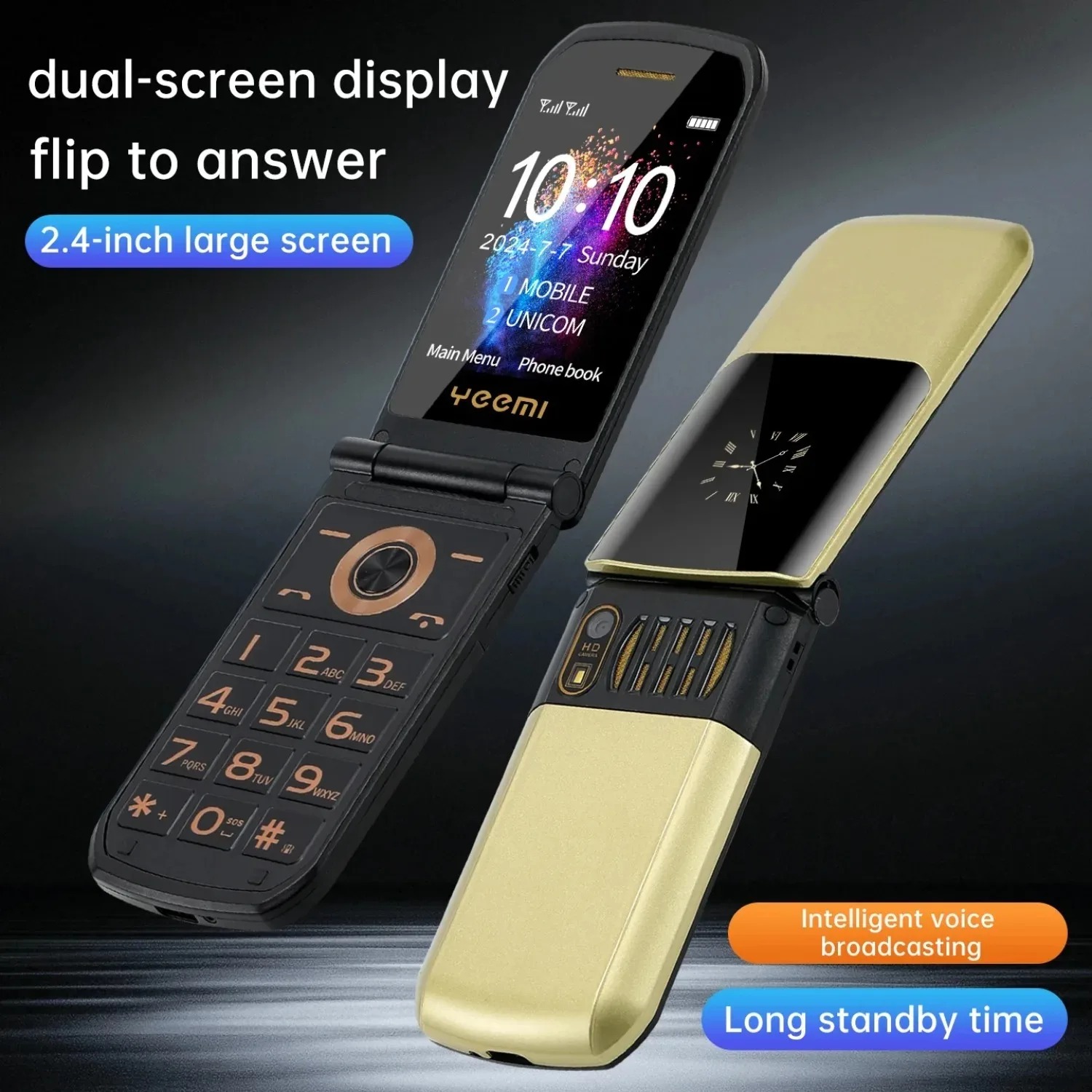YeeMI S7 4G teléfonos móviles resistentes a caídas de alta calidad 2,4 pulgadas función abatible teléfono Dual SIM Bluetooth fuente grande para teléfono para personas mayores