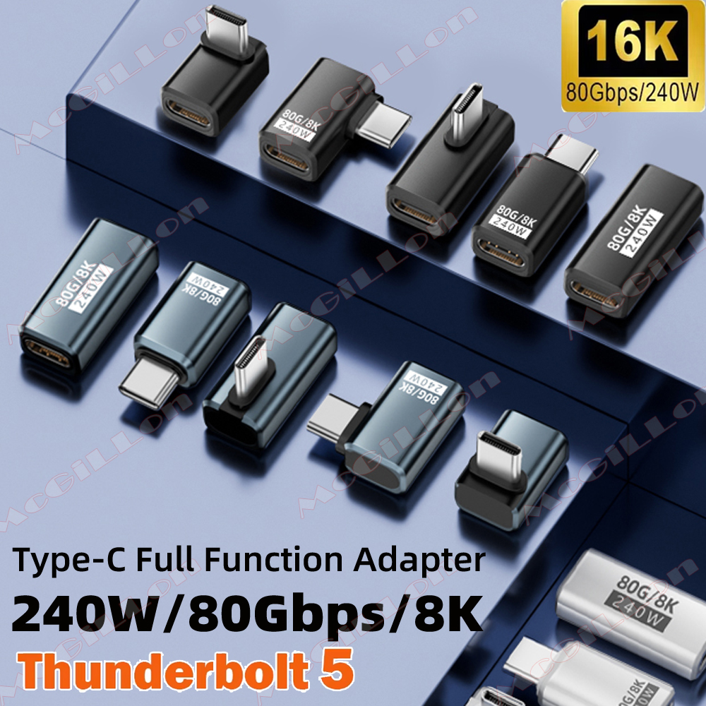 Угловой адаптер USB4 V2 90 градусов типа C 80 Гбит/с Thunderbolt 5 4 3 Локтевой адаптер 240 Вт Кабельный разъем USB-C 40 Гбит/с для MacBook Air