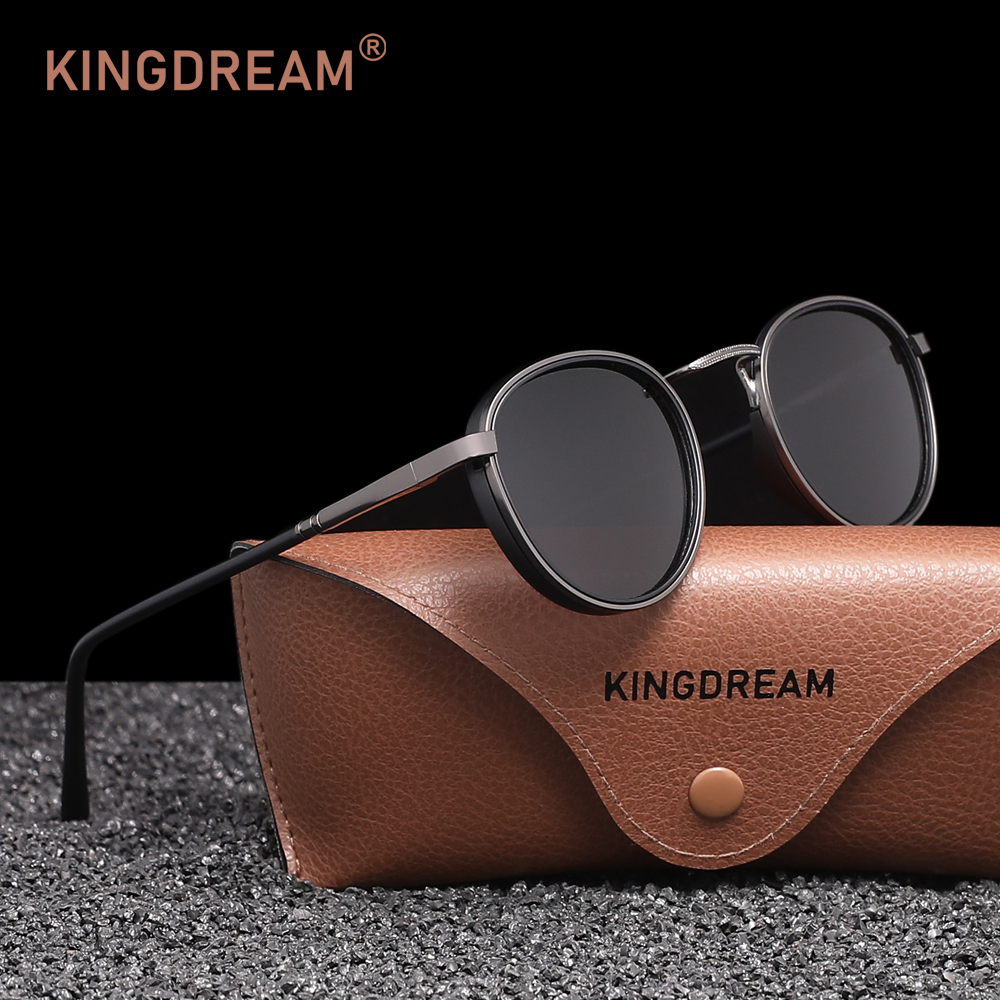 Kacamata Hitam Bingkai Bulat Vintage Pria Terpolarisasi UV400 Kacamata Mengemudi Wanita Mewah Kacamata Trendy Berbahan Paduan