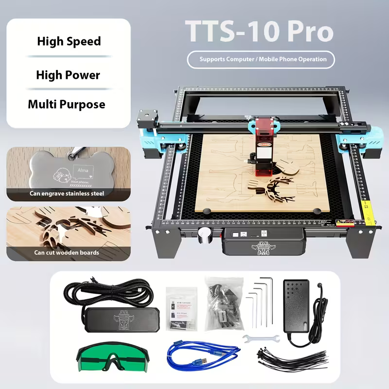 Graveur Laser deux arbres TTS 10 Pro, avec contrôle hors ligne Wifi, Machine de gravure Laser 10W pour la sculpture sur verre, métal et cuir