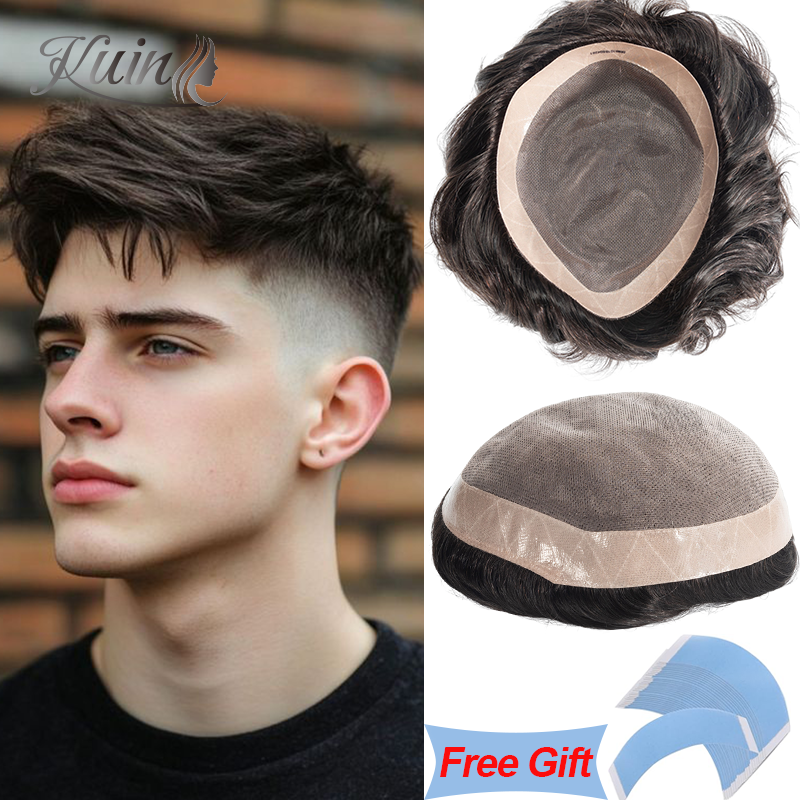 Protesi capillare da uomo Mono NPU Parrucca per capelli umani per uomo Parrucchino Parrucca Uomo Durevole 6 "Sistema di capelli indiani Onda diritta Parrucchino