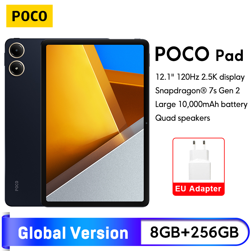POCO Pad Global Version Планшеты RAM 8 ГБ ПЗУ 256 ГБ 10000 мАч Аккумулятор 33 Вт Быстрая зарядка 12,1 "2,5K Дисплей Snapdragon 7s Gen 2