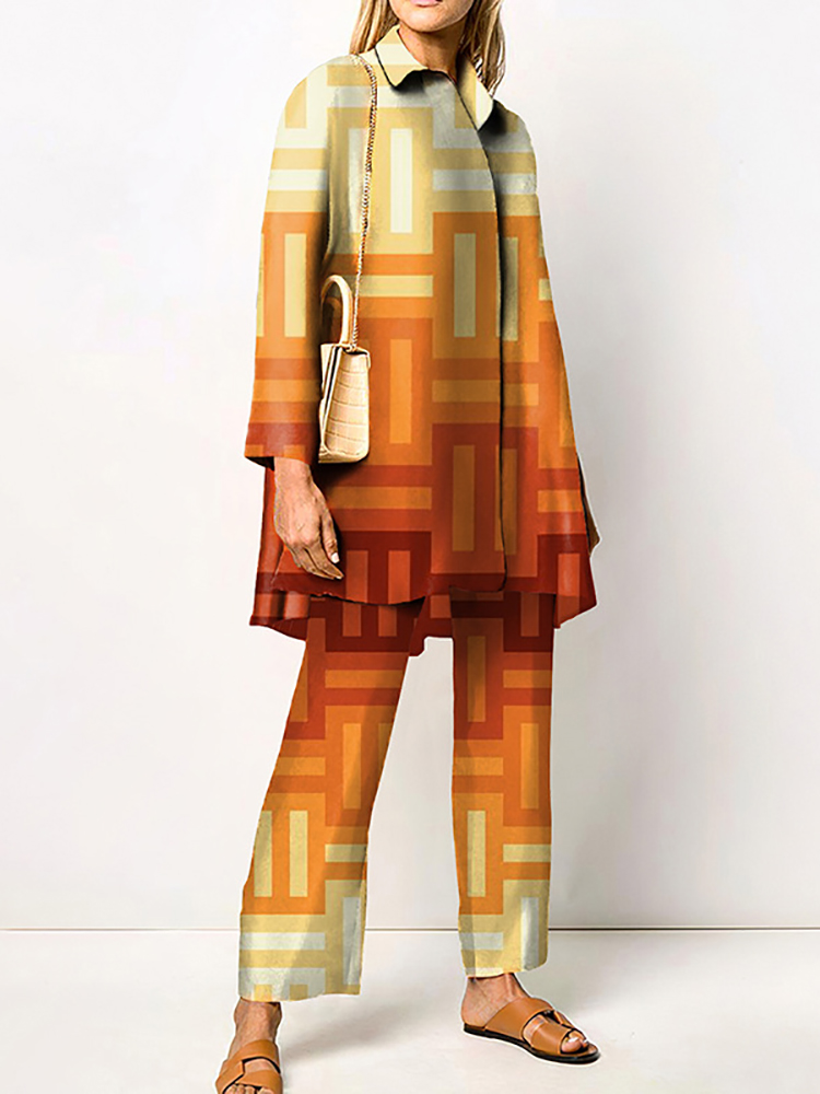Conjunto de ropa de estar por casa para mujer, traje elegante con estampado de 2 piezas, manga larga, pantalones de pierna ancha, ropa de calle holgada, primavera y otoño, 2022