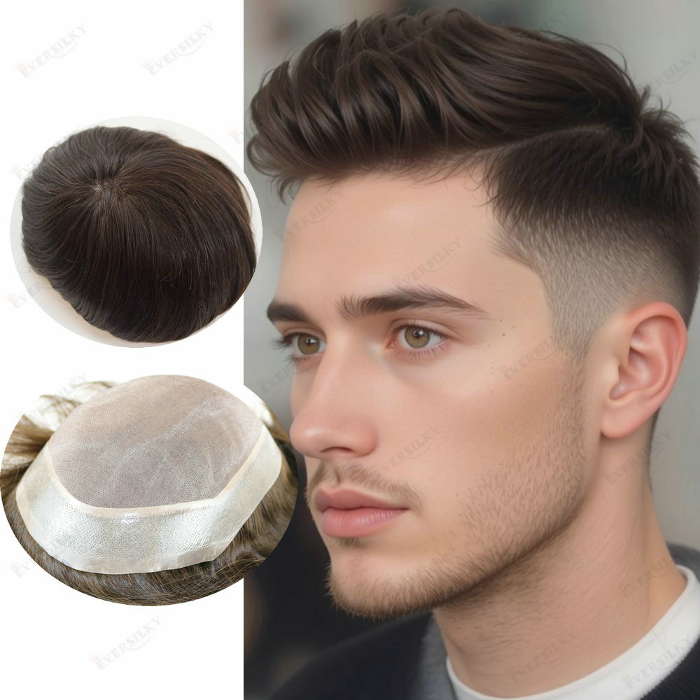Peluquín de cabello Natural indetectable para hombre, cabello humano, transpirable, duradero, Mono Base de PU, sistema de reemplazo de cabello masculino, prótesis