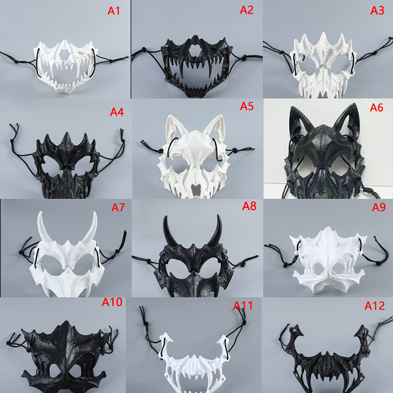 Maska czaszki Party długie zęby Demon szkielet półmaska wilk smok tygrys Houjuu Nue maska Cosplay kostium na Halloween rekwizyty