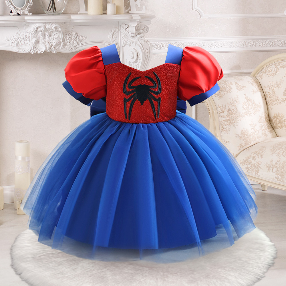 Meninas infantis Spider Cosplay Dress, Vestidos de festa, Toddler Puff Sleeves, Vestido de princesa, Traje de férias infantil