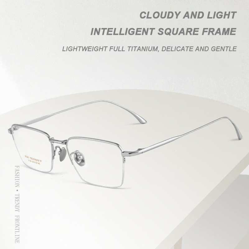 Ultraleichte Brillengestell aus reinem Titan, modische Retro-Halbrand-Business-Männer, quadratische Brillen und Vintage-Luxus-Frauenbrille
