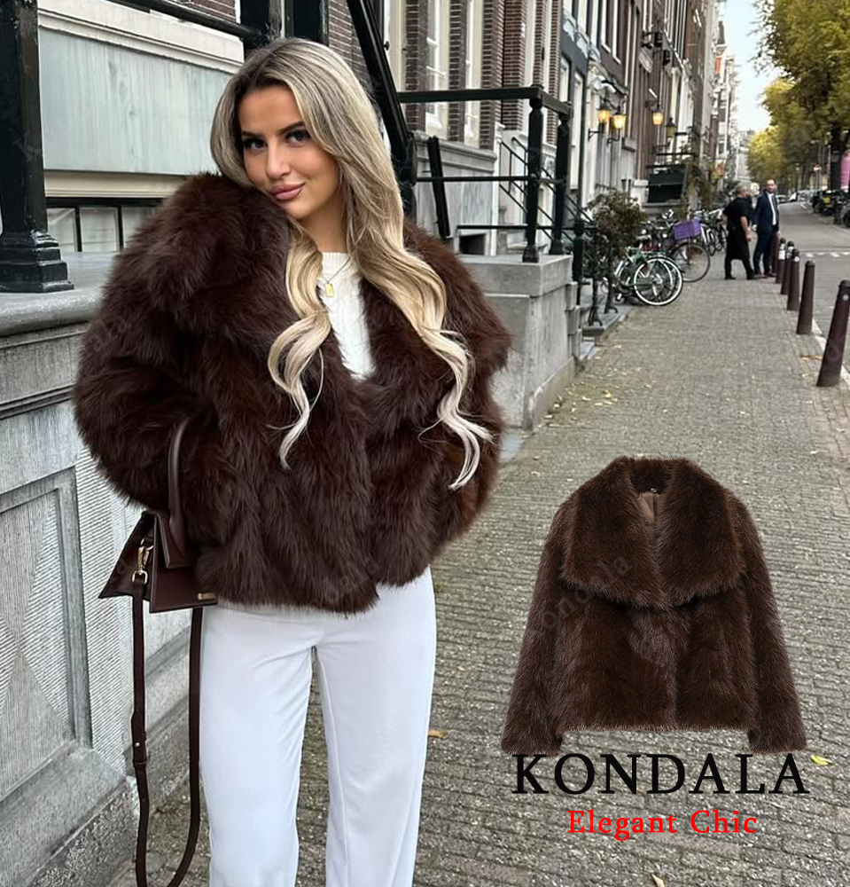 Kondala elegante casaco de pele feminina outono inverno moda quente pele do falso casaco marrom 2025 nova moda vintage casual casaco feminino