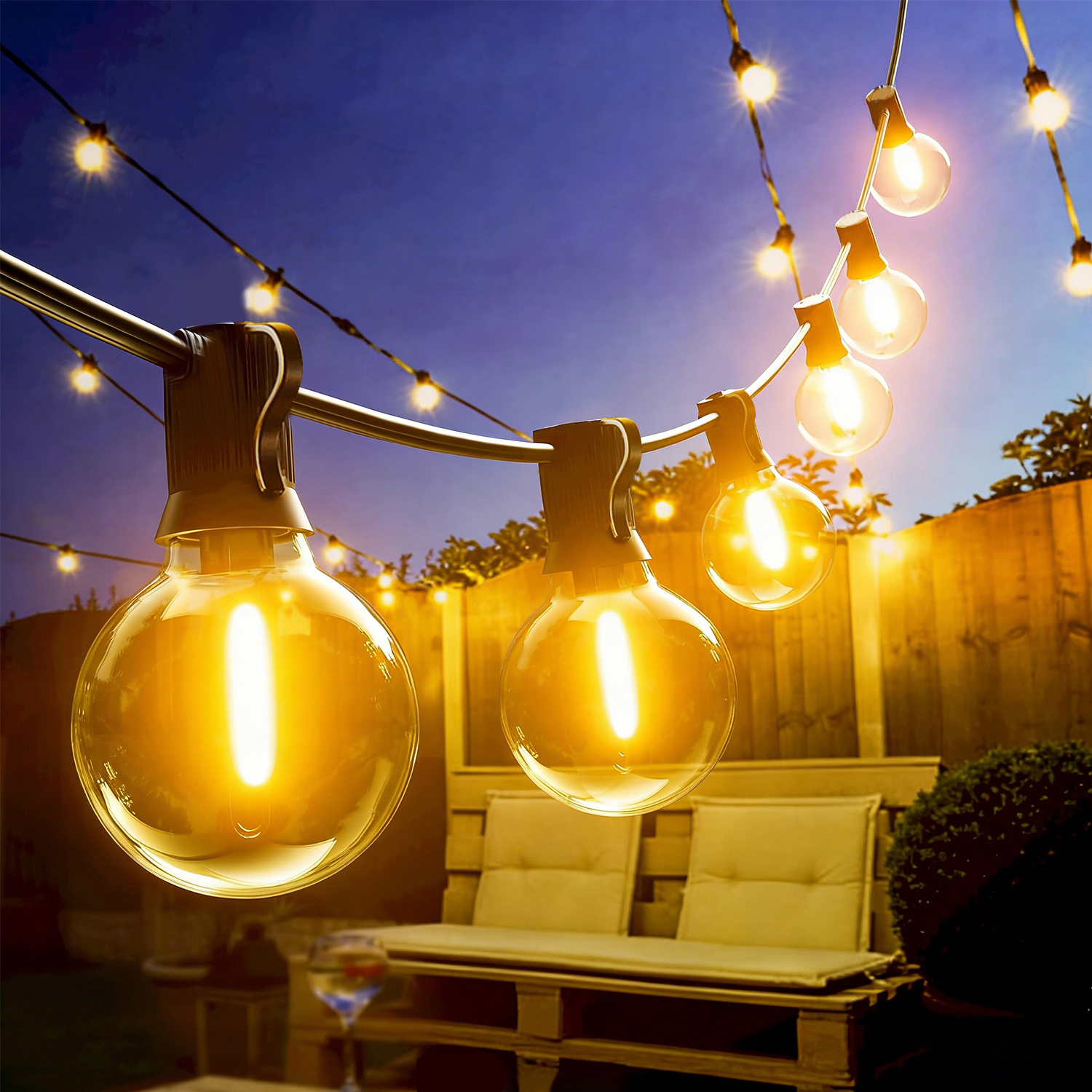 Guirlandes lumineuses LED extérieures jusqu'à 45 m avec prise EU, ampoules G40 en plastique étanches pour balcon, fête, camping, jardin, mariage