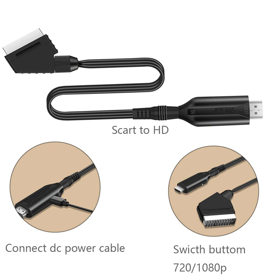 Совместимый кабель-конвертер Scart в HDMI, профессиональный видео-аудио адаптер для HD TV, DVD, игровые аксессуары
