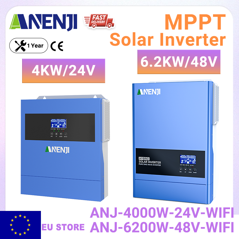 ANENJI 6.2KW 4.2KW Hybrydowy Inwerter Solarny On-Grid Off-Grid 48V 24V Czysta Fal Sinusoidalna z MPPT 120A 100A PV 500VDC Regulator Ładowania