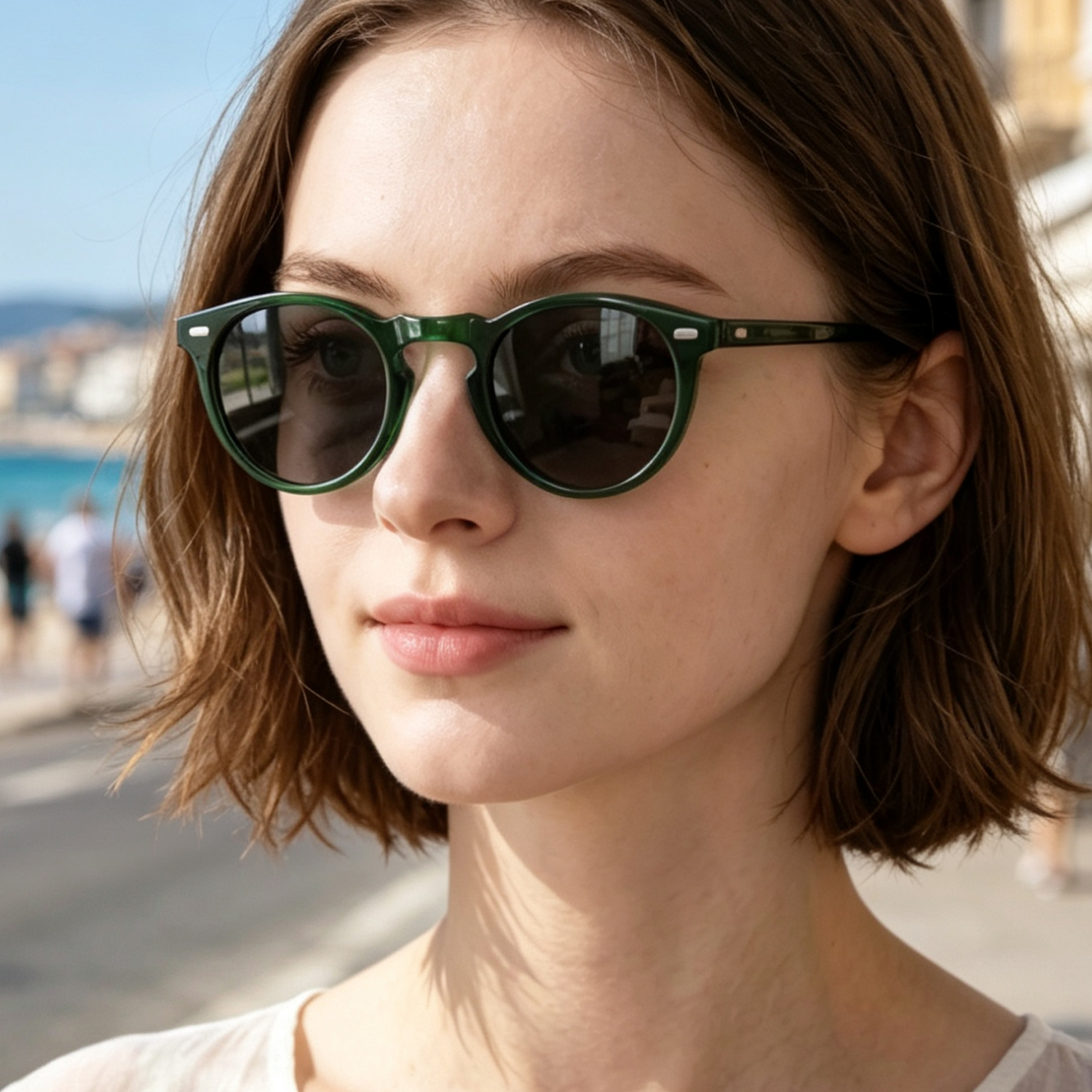 Óculos de Sol Femininos Redondos de Acetato Polarizados UV400, Elegantes e Modernos, com Armação Verde Tartaruga, Anti-UV, para Dirigir ao Ar Livre