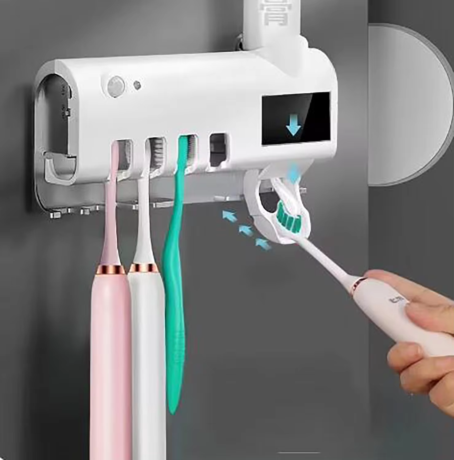 Conjunto automático de escova de dentes e dispensador de pasta de dente tipo suporte, dispensador de pasta de dente montado na parede à prova de poeira para banheiro, 1 peça