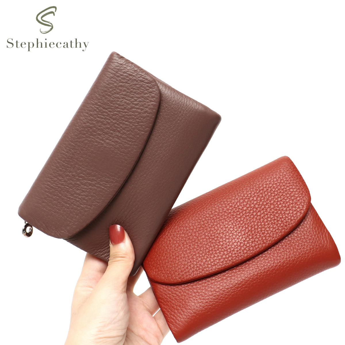 Portefeuille court minimaliste pour femmes, classique, en cuir véritable, rabat magnétique, porte-monnaie à trois volets, multi-fentes, porte-carte, Portable, usage quotidien