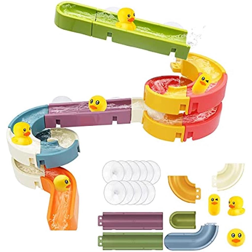 Juguete para bañera para niños, ducha deslizante, montaje artesanal, pista de agua, giro de baño, juegos de pista de patito feliz, juguetes acuáticos